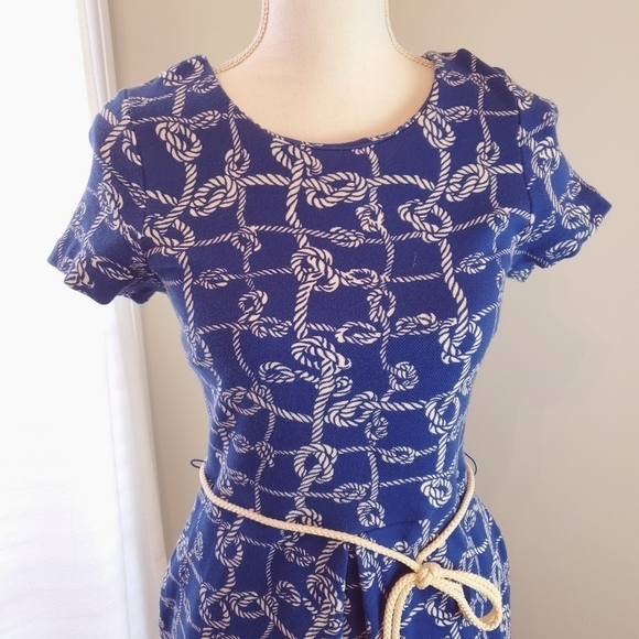Talbots Medium Petites Nautical Rope Dress Blue Short sleeve Back zip - Picture 4 of 12